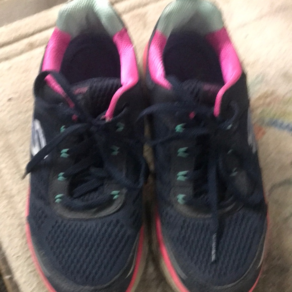 Blue Sneakers with Pink and Green Accents